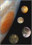 Jupiter and its 4 Galilean Moons (top to bottom): Io, Europa, Ganymede, Callisto.